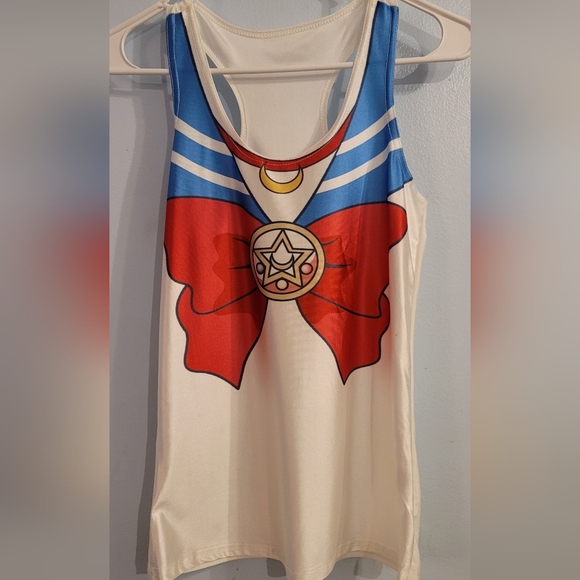 Sailor Moon Tops - SAILOR MOON Y2K tank top white scoop neck silky material   sz 6